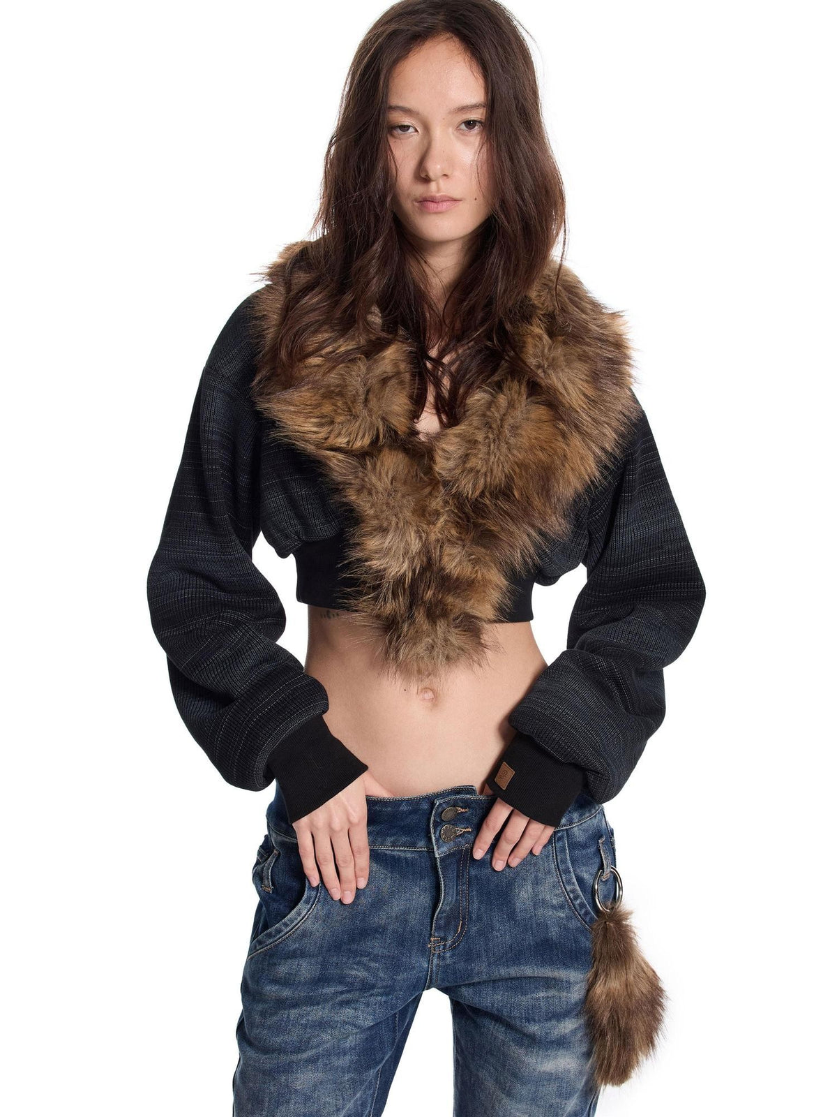 24ans Punk Spliced Detachable Ring Hardware Knit Women&