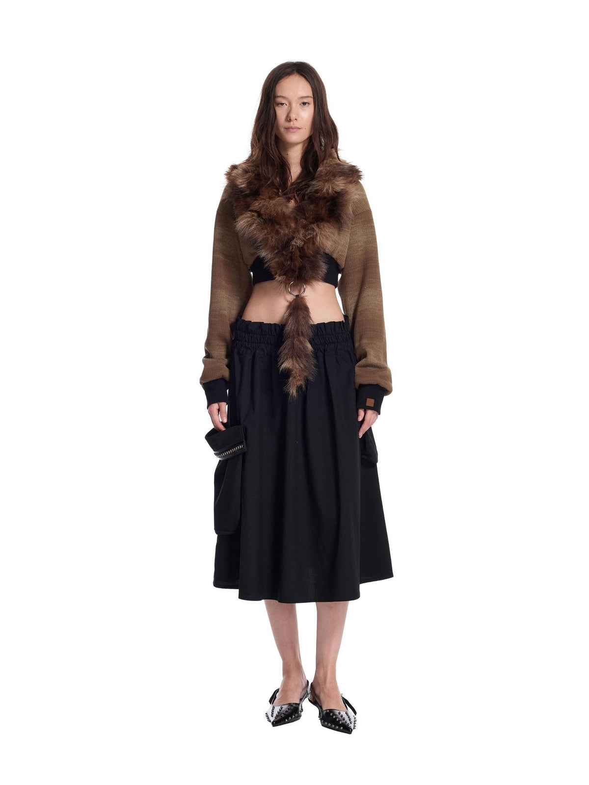 24ans Punk Spliced Detachable Ring Hardware Knit Women&