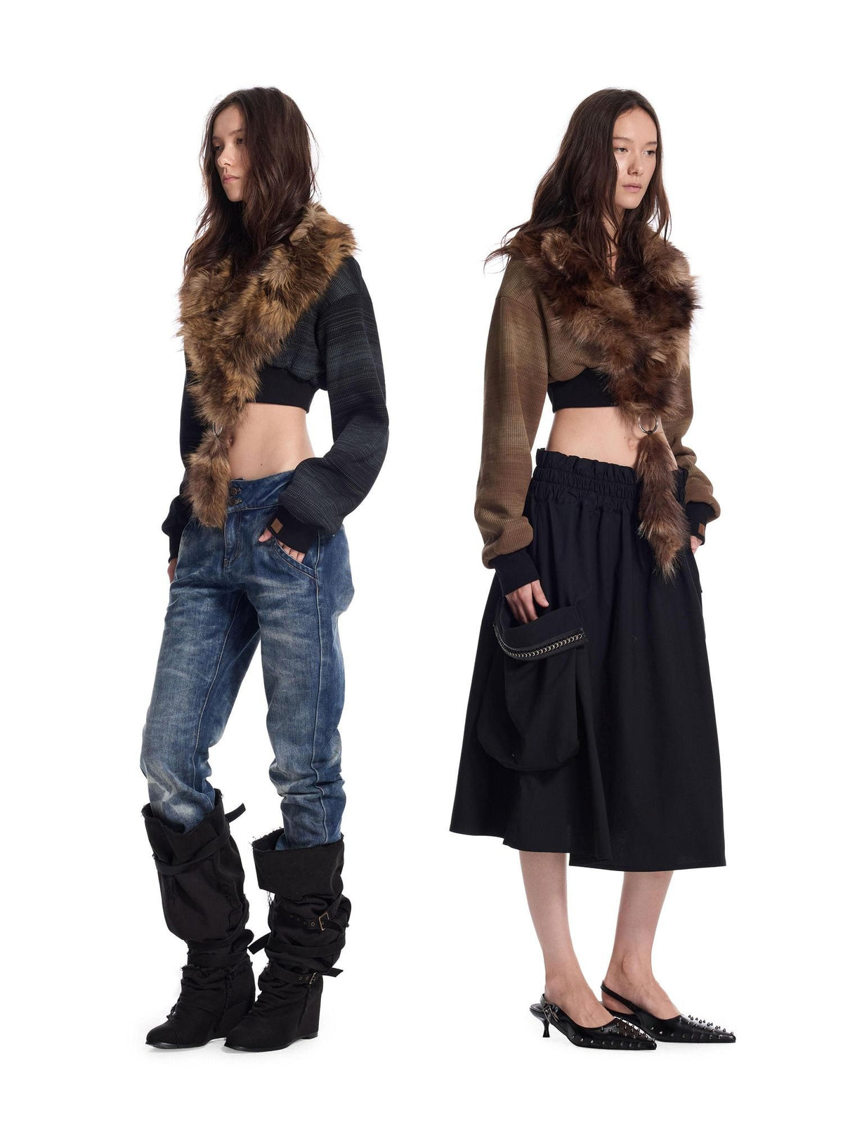 24ans Punk Spliced Detachable Ring Hardware Knit Women&