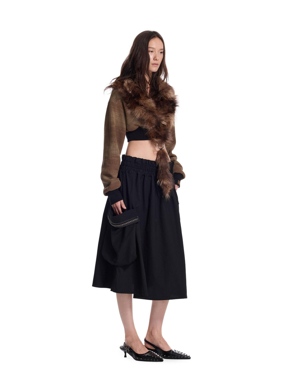 24ans Punk Spliced Detachable Ring Hardware Knit Women&