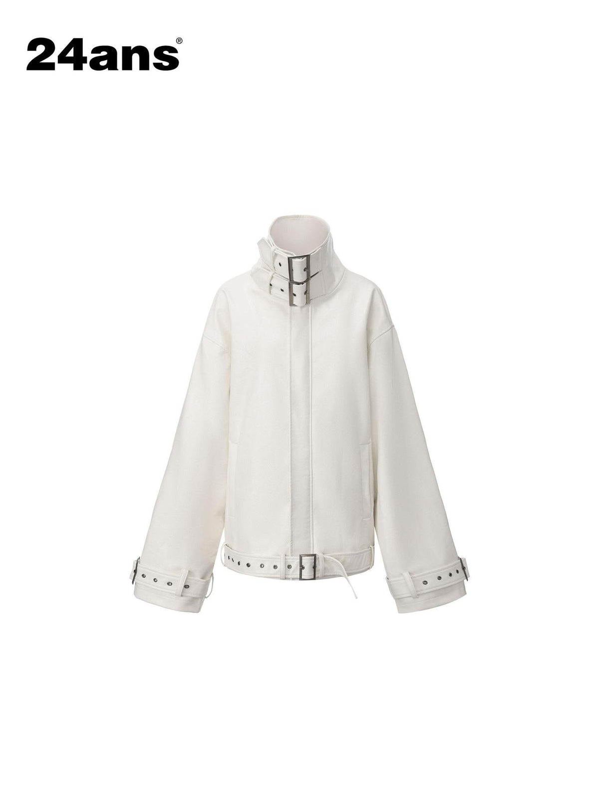 24ans Punk Stand Collar Adjustable Buckle Hidden Zip Women&