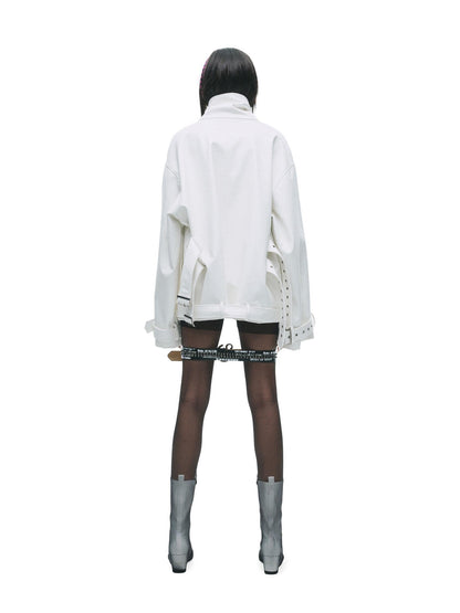 24ans Punk Stand Collar Adjustable Buckle Hidden Zip Women&