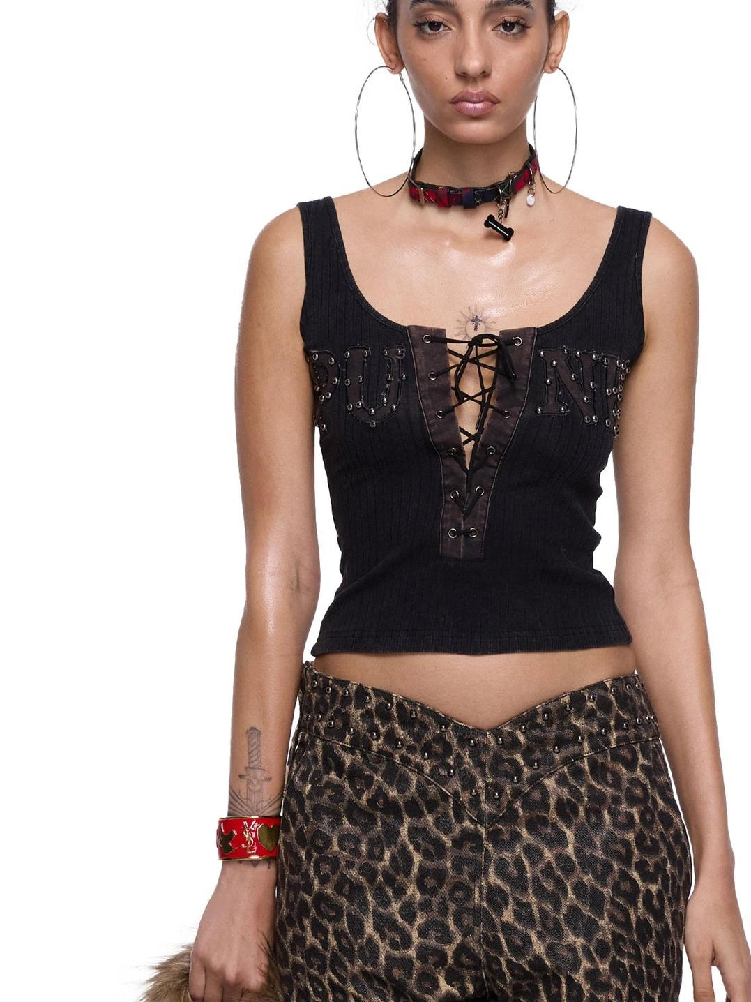 ALINNV STUDIO Punk Strap Rivet Patchwork Vest Tank Top/Camisole