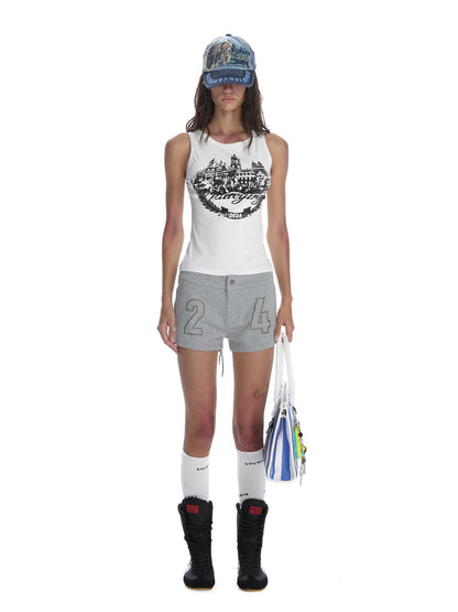 24ans Punk Stud Logo Embroidered Denim Shorts