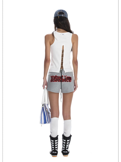 24ans Punk Stud Logo Embroidered Denim Shorts