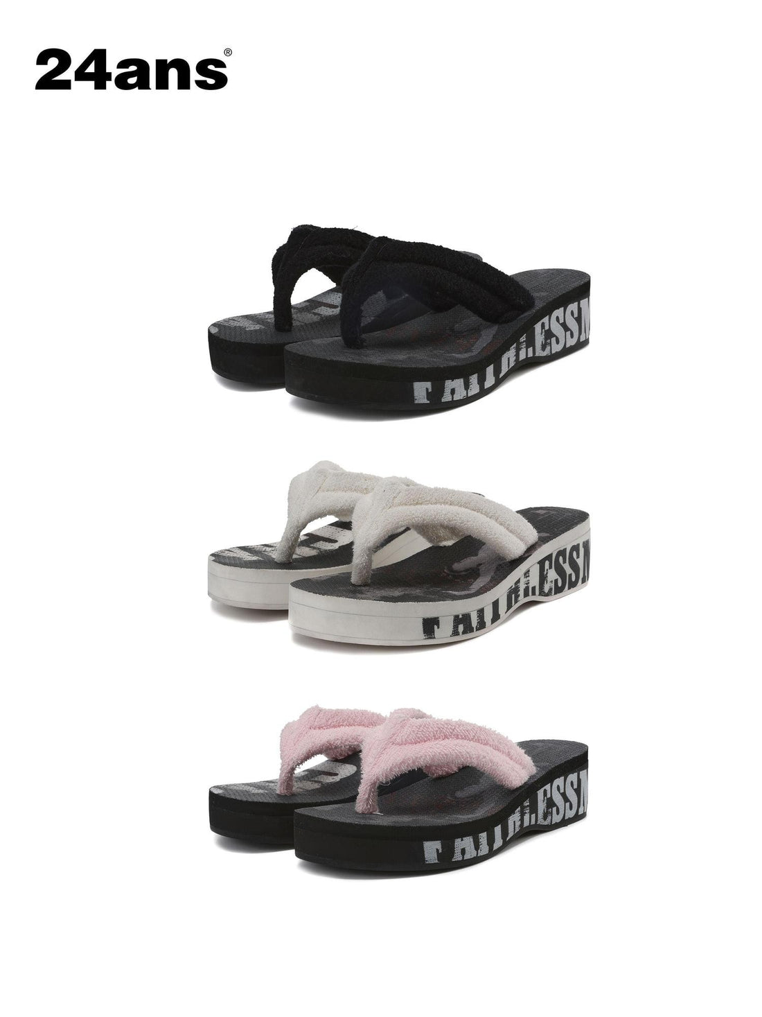 24ans Pure Black Wedge Thong Ultra Light Foam Sole Women&