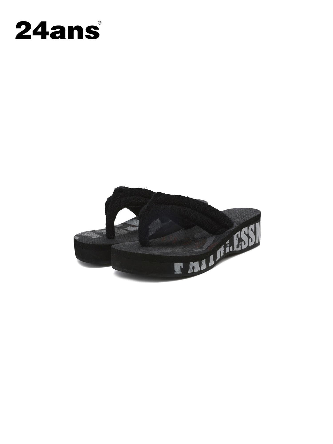 24ans Pure Black Wedge Thong Ultra Light Foam Sole Women&
