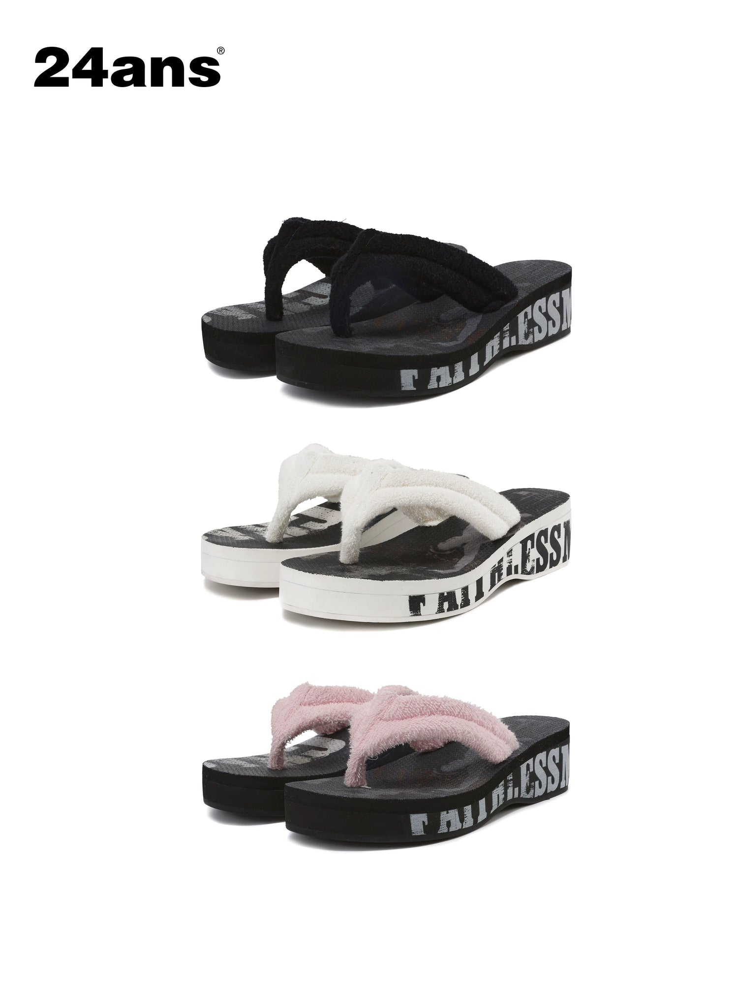 24ans Pure Black Wedge Thong Ultra Light Foam Sole Women&