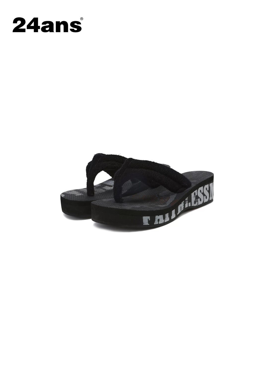 24ans Pure Black Wedge Thong Ultra Light Foam Sole Women&