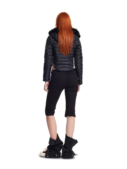 24ans Quilted Detachable Hood Slim Fit Women&