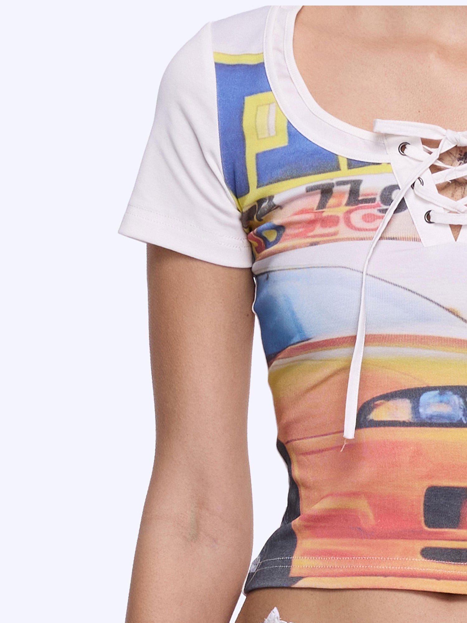 Retro Racing Graphic Print Contrast Panel Short Sleeve Tee
