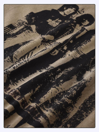 24ans Ribbon Washed Portrait Print Backless Long Sleeve T-Shirt