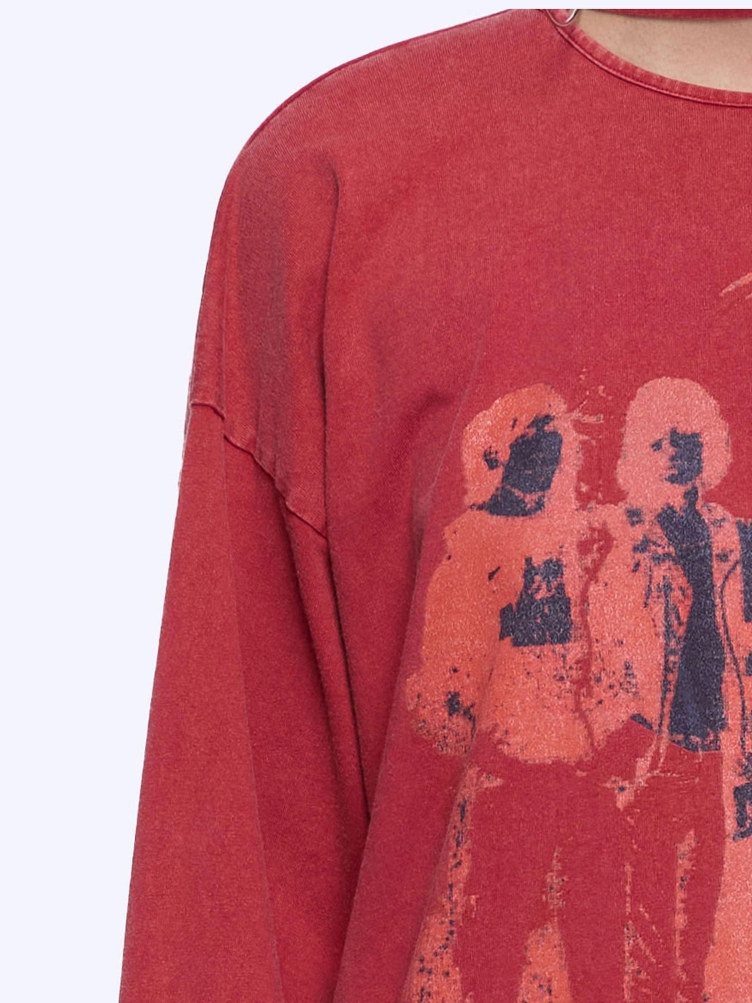 24ans Ribbon Washed Portrait Print Backless Long Sleeve T-Shirt