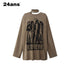 24ans Ribbon Washed Portrait Print Backless Long Sleeve T-Shirt MISSTT