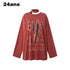24ans Ribbon Washed Portrait Print Backless Long Sleeve T-Shirt MISSTT