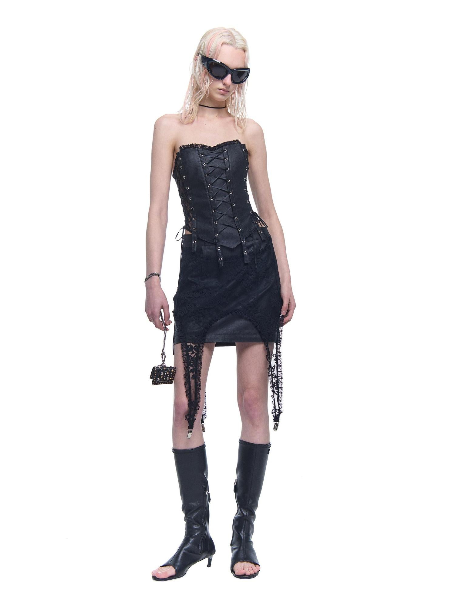 24ans Satin Bustier Lace Top And Skirt Set