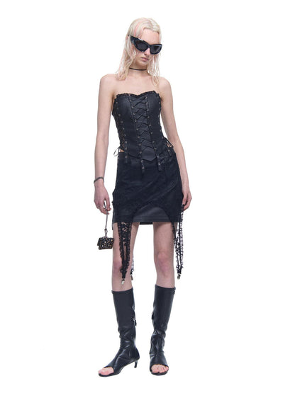 24ans Satin Bustier Lace Top And Skirt Set