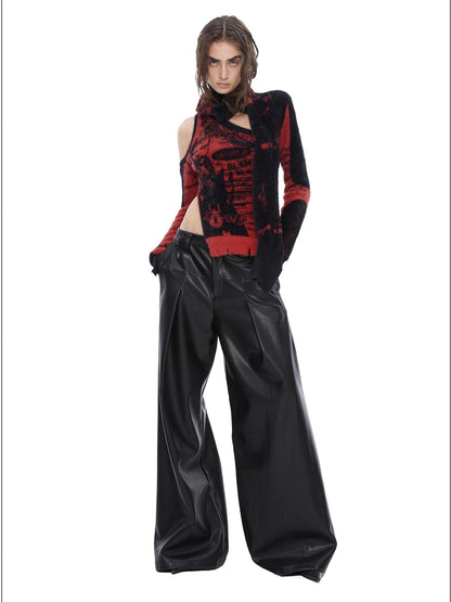 Scarf Cut Knit Sweater Black Red White Brown