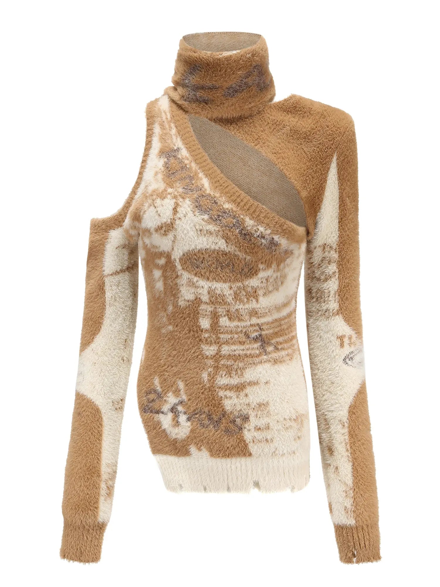 Scarf Cut Knit Sweater Black Red White Brown