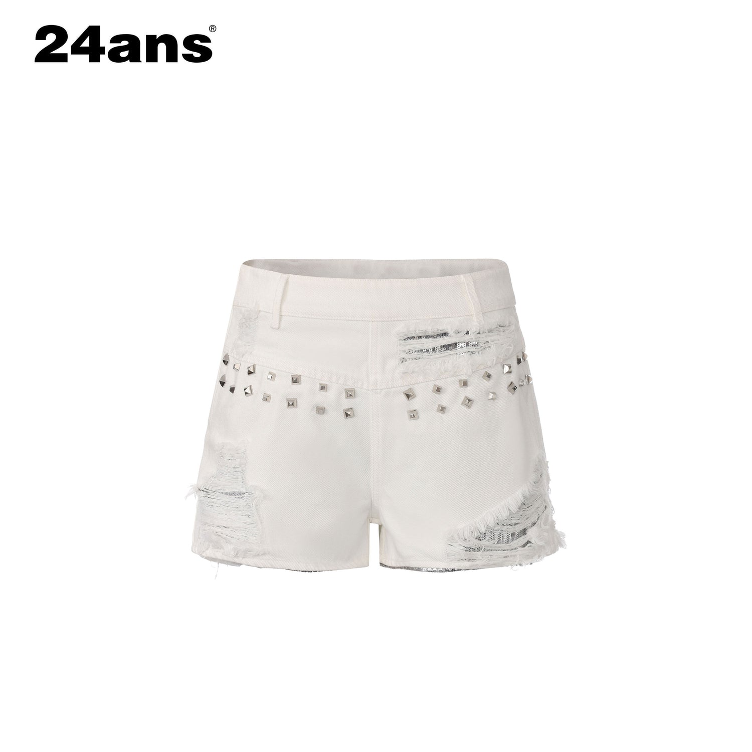 24ans_Sequin_Studded_Natural_Waist_Zip_Fly_Cotton_Women_Blue_Denim_Shorts_MISSTT