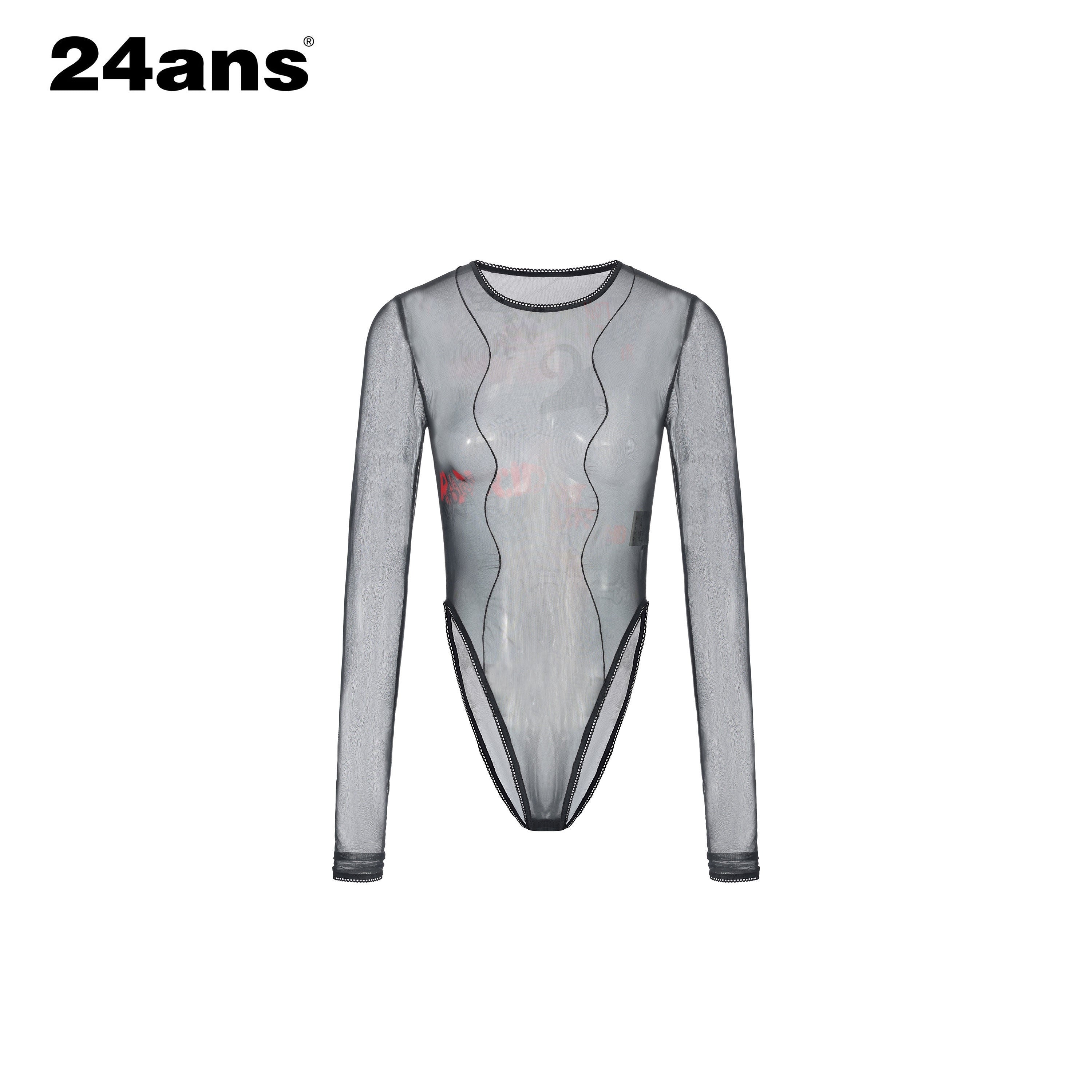 24ans Sexy Mesh Stretch Slim Fit Long Sleeve Women Forest Green S M L Sheer Shirts