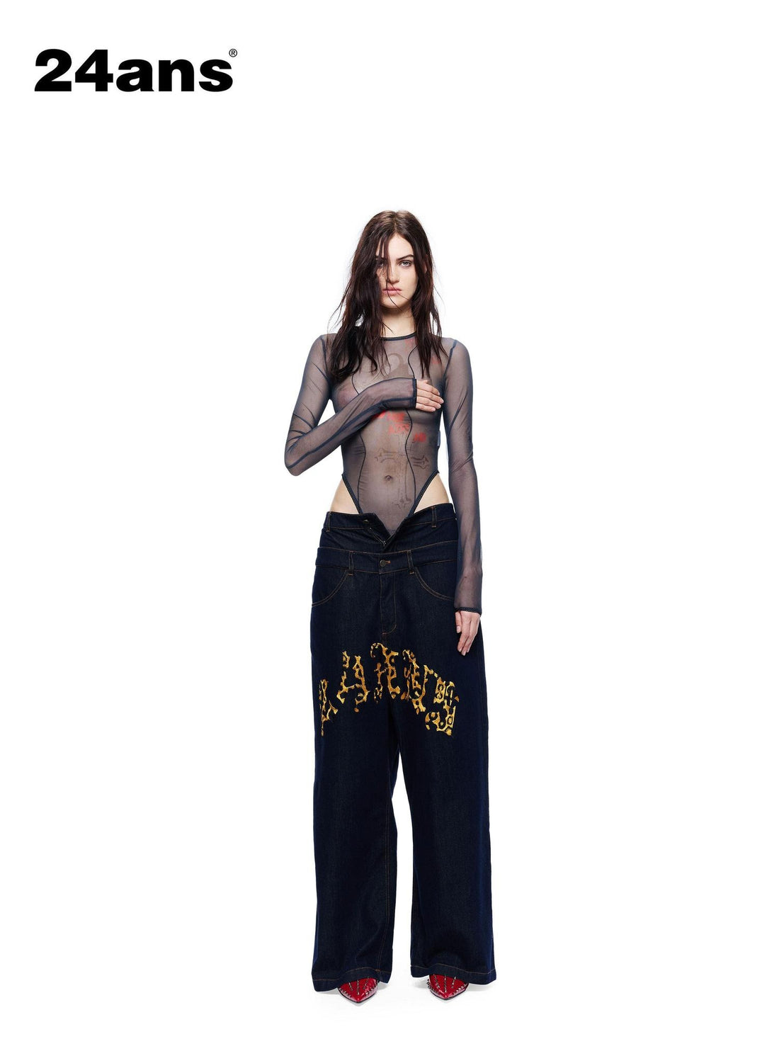 24ans Sexy Mesh Stretch Slim Fit Long Sleeve Women Forest Green S M L Sheer Shirts