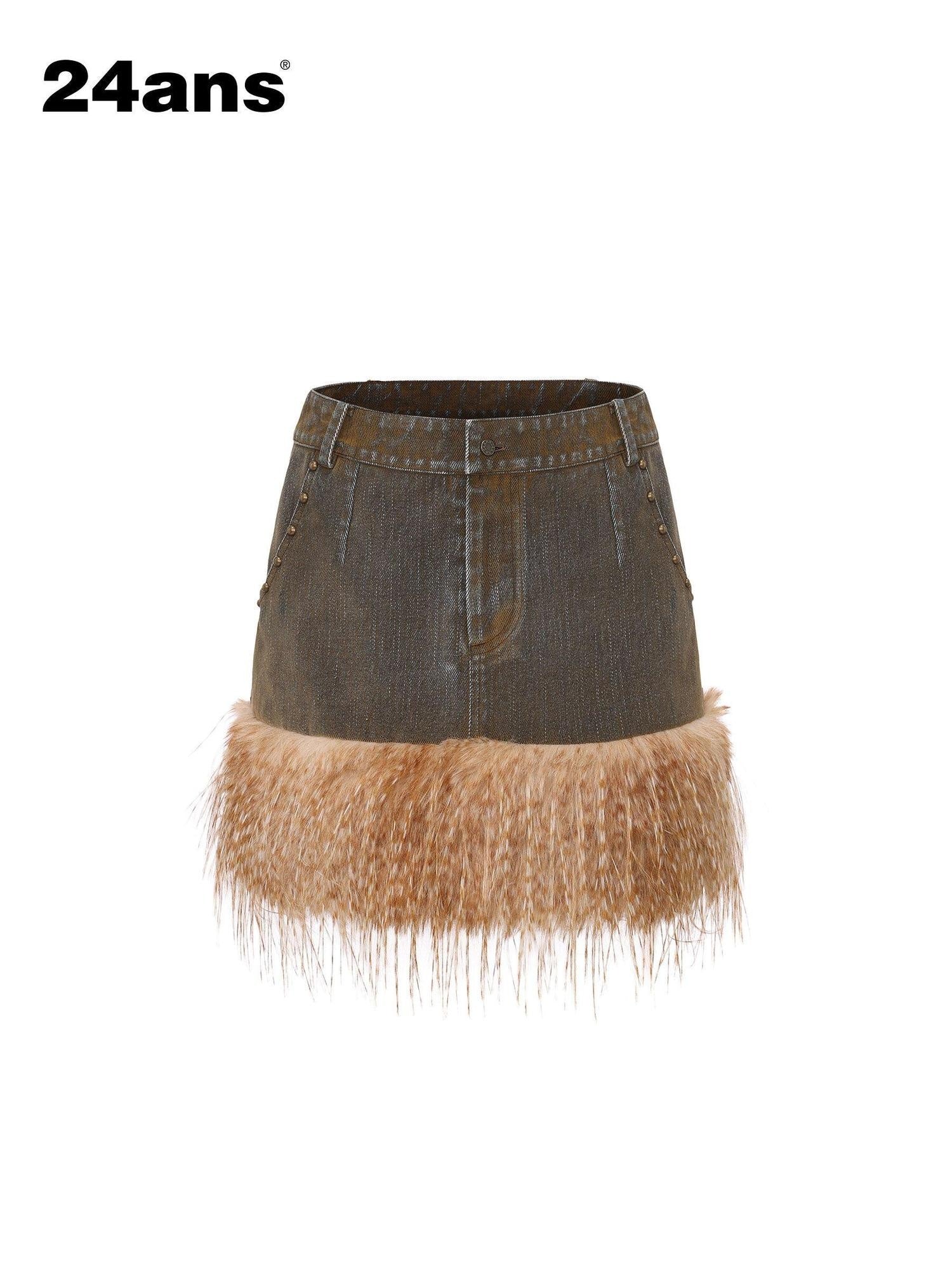 24ans Sexy Patchwork Tie Dye Mid Rise 100 Percent Cotton Straight Brown Mini Skirt