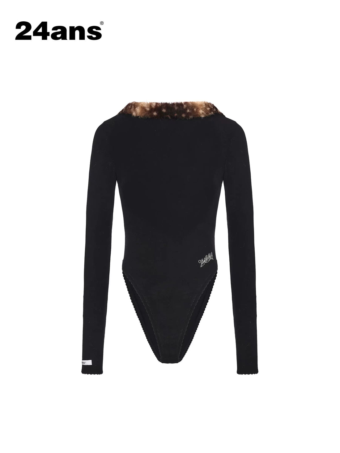 24ans Sexy Slim Fit Panel Lyocell Wool Stretch Long Sleeve Women Black T-Shirt-1