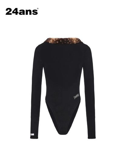 24ans Sexy Slim Fit Panel Lyocell Wool Stretch Long Sleeve Women Black T-Shirt-1
