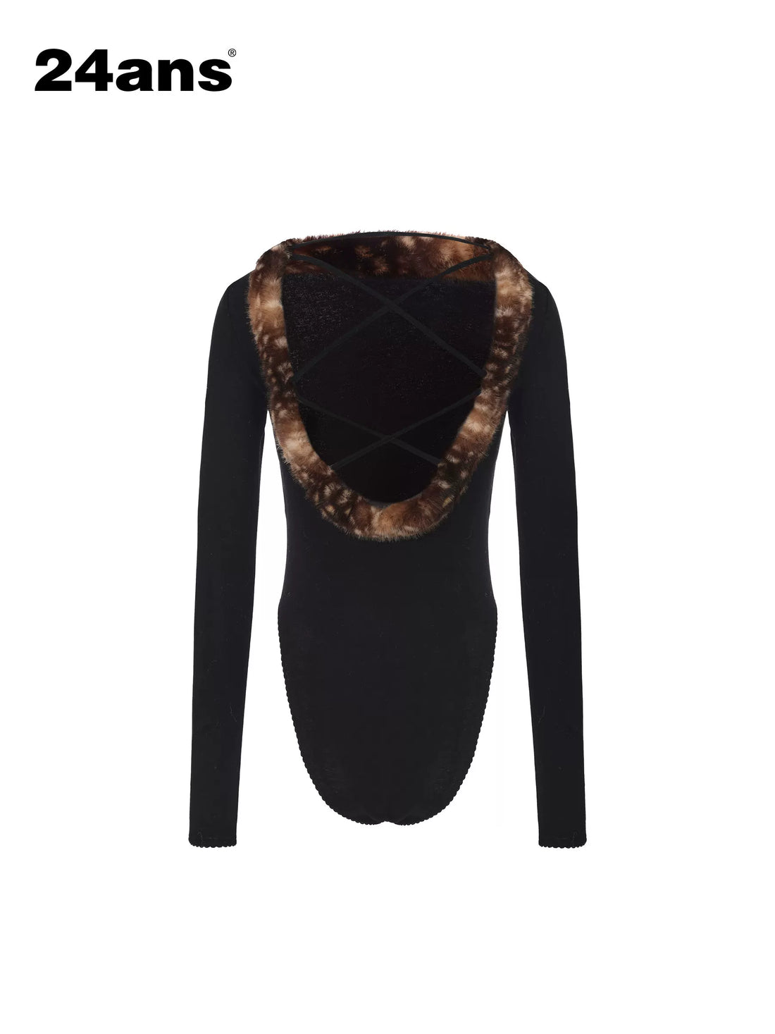 24ans Sexy Slim Fit Panel Lyocell Wool Stretch Long Sleeve Women Black T-Shirt-2