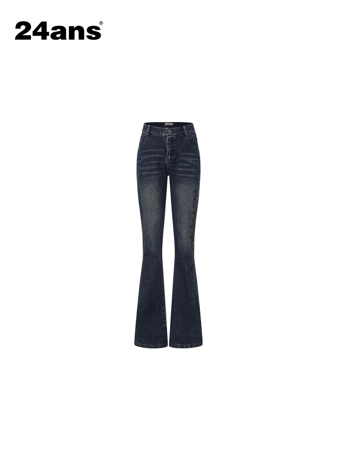 24ans Slight Stretch Embroidered Natural Waist Denim Button Fly Youth Blue Slim Jeans