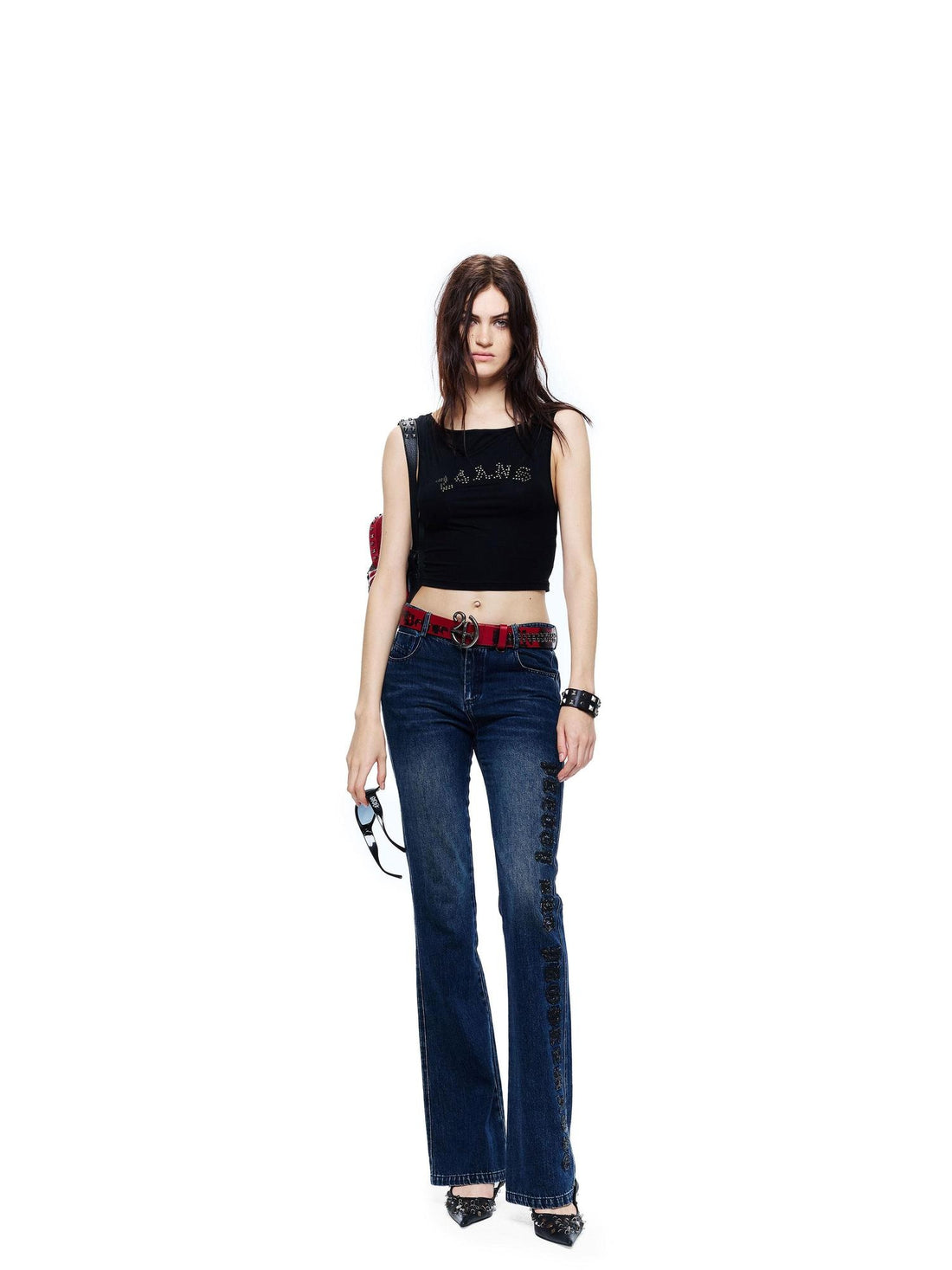 24ans Slight Stretch Embroidered Natural Waist Denim Button Fly Youth Blue Slim Jeans