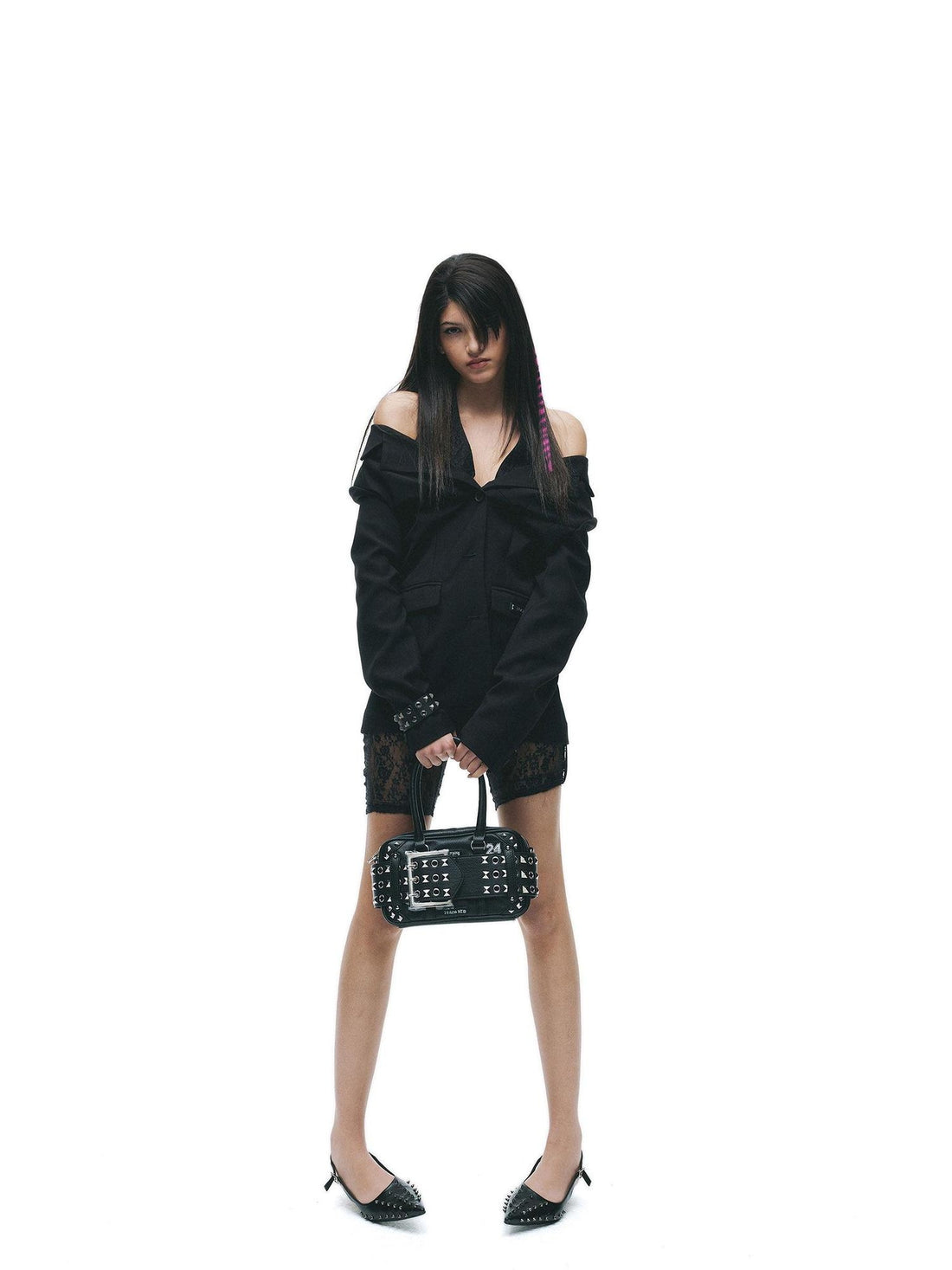 24ans Slim Black Faux Two Piece Notch Lapel Blazer Women Casual Jackets