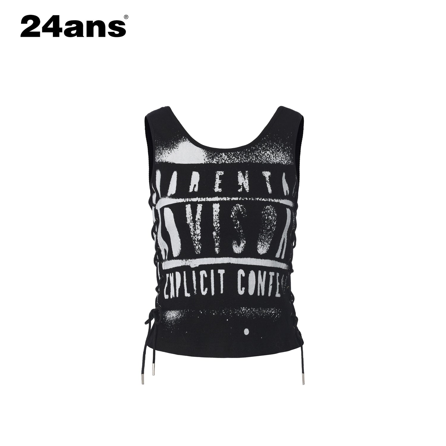 24ans Slim Cotton Stretch Round Neck Letter Print H Shaped Women Black Gray Tank Tops