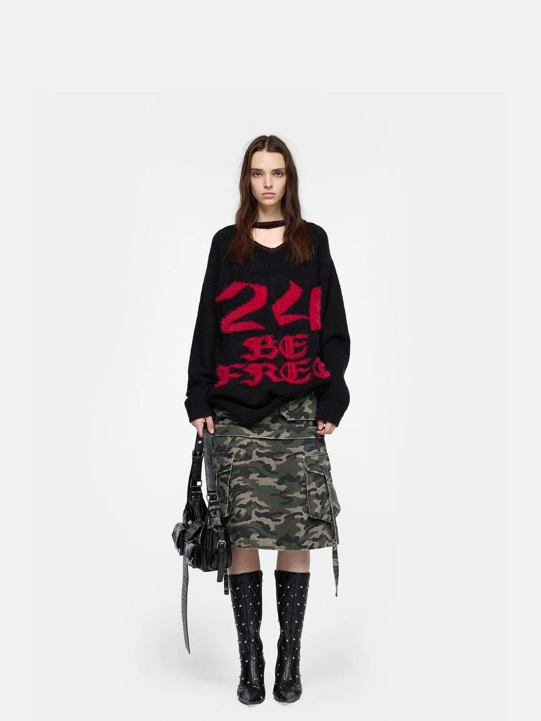 Slogan V-neck Knit Sweater Sweater