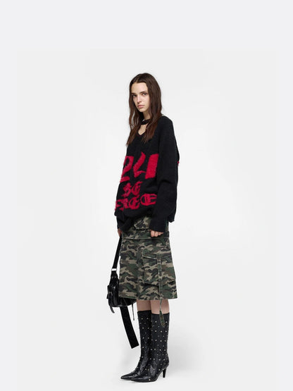 Slogan V-neck Knit Sweater Sweater