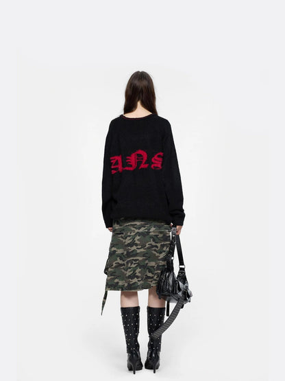 Slogan V-neck Knit Sweater Sweater