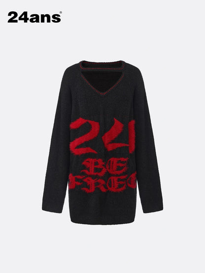 Slogan V-neck Knit Sweater Sweater