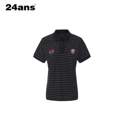 24ans Soft Cotton Blend Creative Stripe Polo Collar Straight Short Sleeve T-Shirts