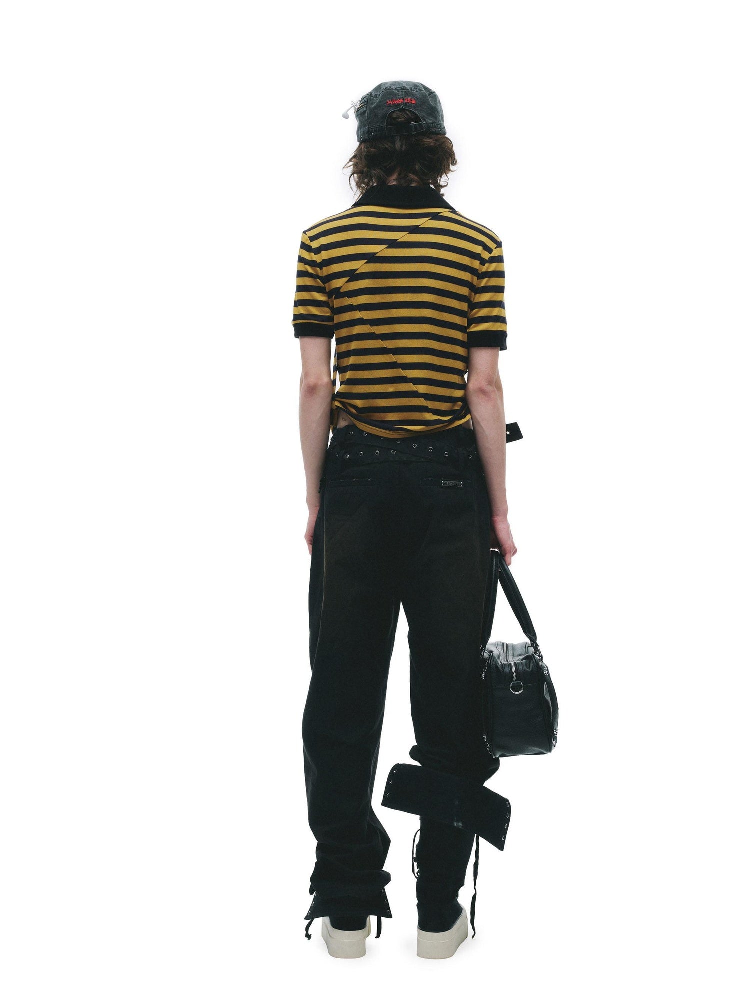 24ans Soft Cotton Blend Creative Stripe Polo Collar Straight Short Sleeve T-Shirts