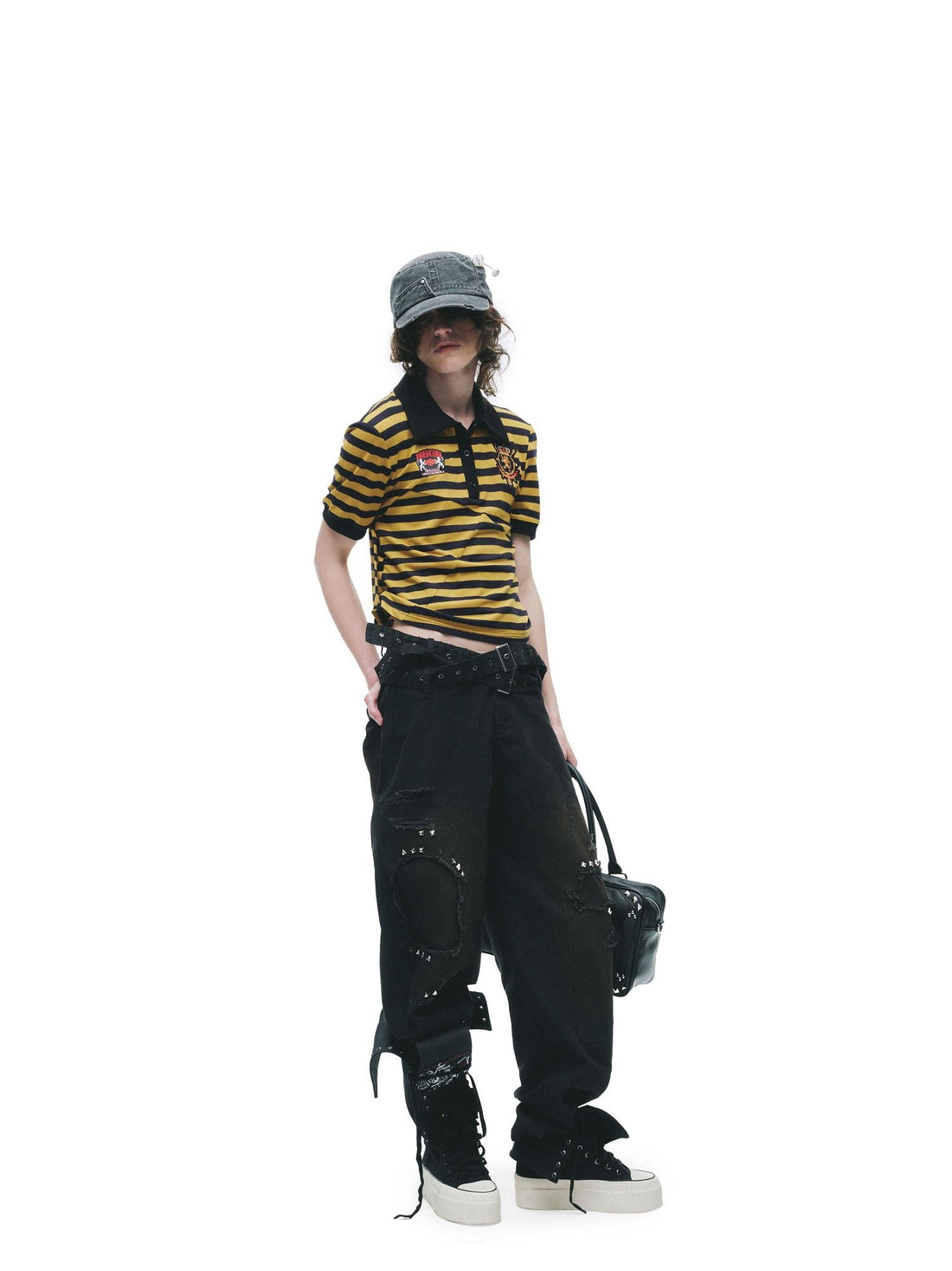 24ans Soft Cotton Blend Creative Stripe Polo Collar Straight Short Sleeve T-Shirts