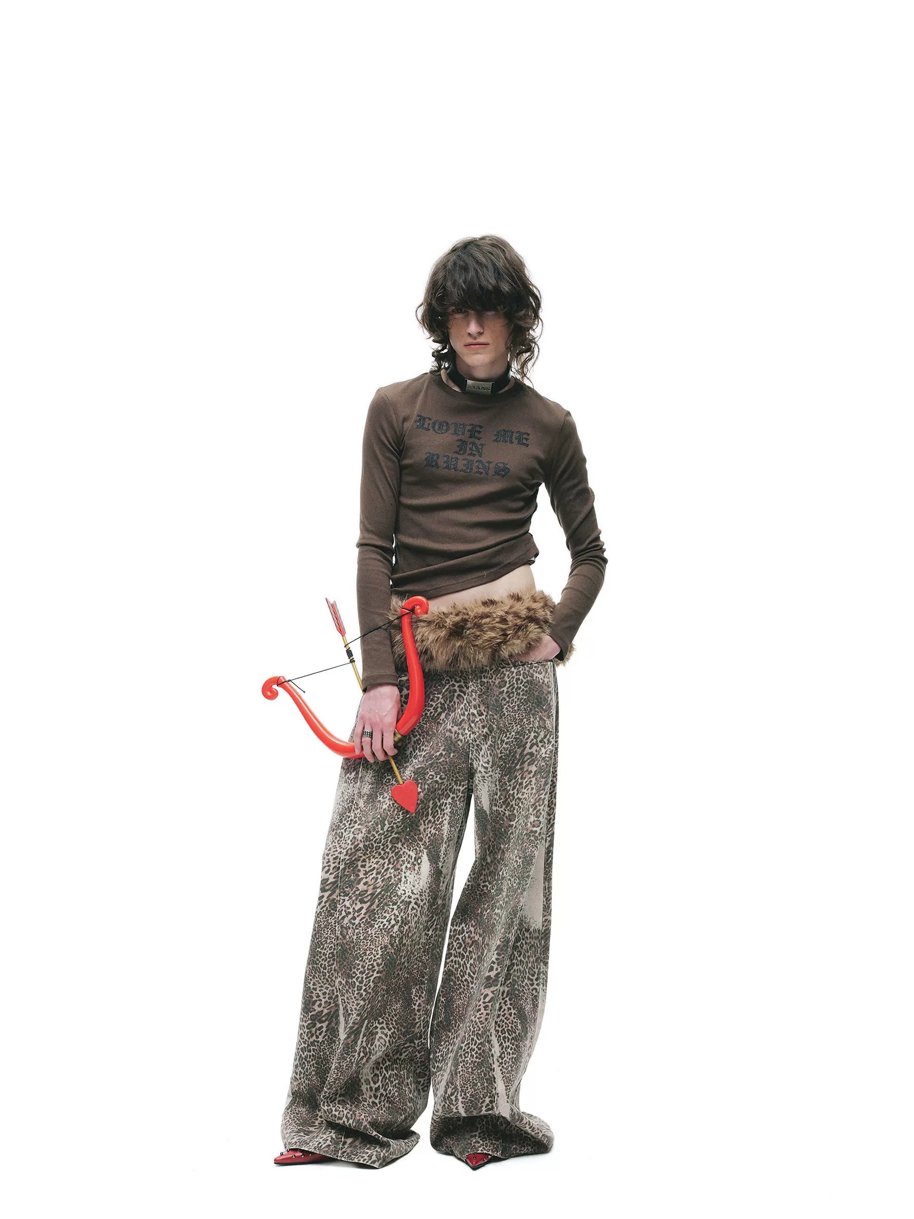 24ans Soft Cotton Leopard Print Natural Waist Slight Stretch Youth Wide-Leg Pants-2