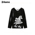 24ans Soft Cotton Two Way Off Shoulder Loose Animal Letter Raglan Women T-Shirt