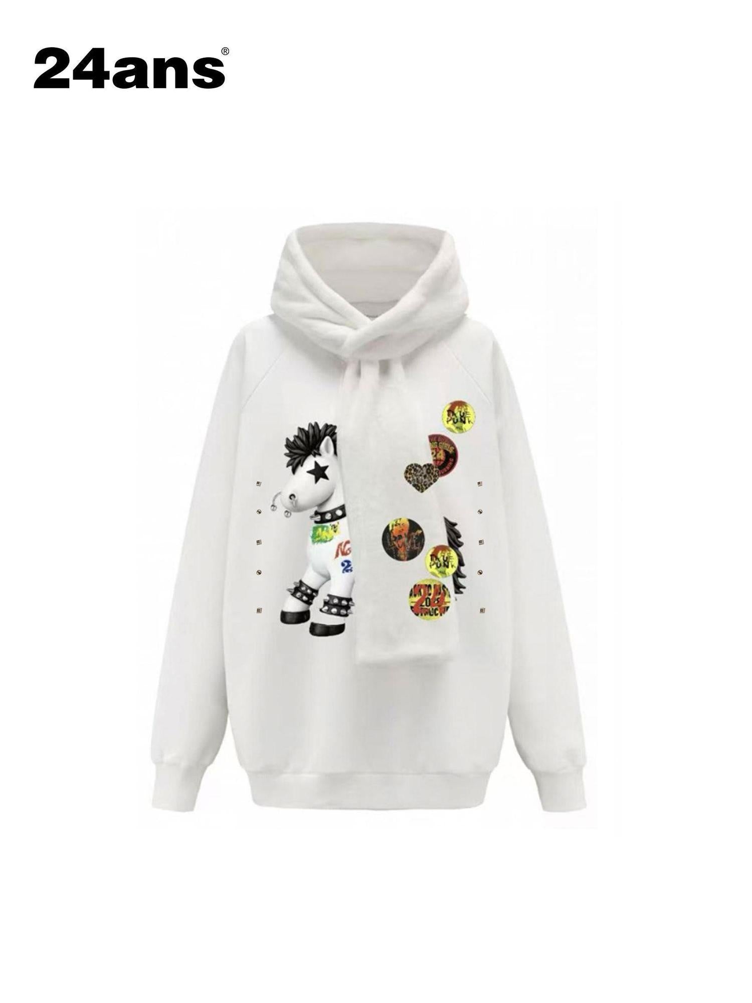 24ans Soft Polyester Cotton Blend Oversized Hooded Badge Patch Unisex Casual Hoodies