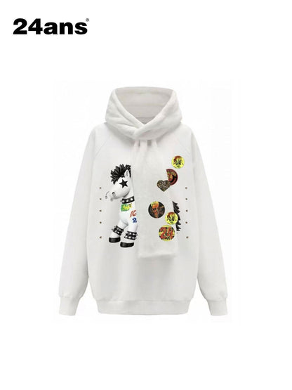 24ans Soft Polyester Cotton Blend Oversized Hooded Badge Patch Unisex Casual Hoodies