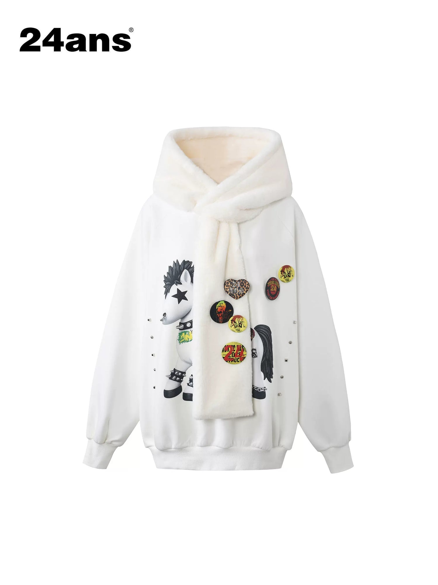24ans Soft Polyester Cotton Blend Oversized Hooded Badge Patch Unisex Casual Hoodies-1