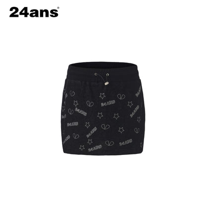 24ans Soft Ribbed Letter Crop Vest Mini Skirt Women Two Piece Knit Top &amp; Skirt Sets