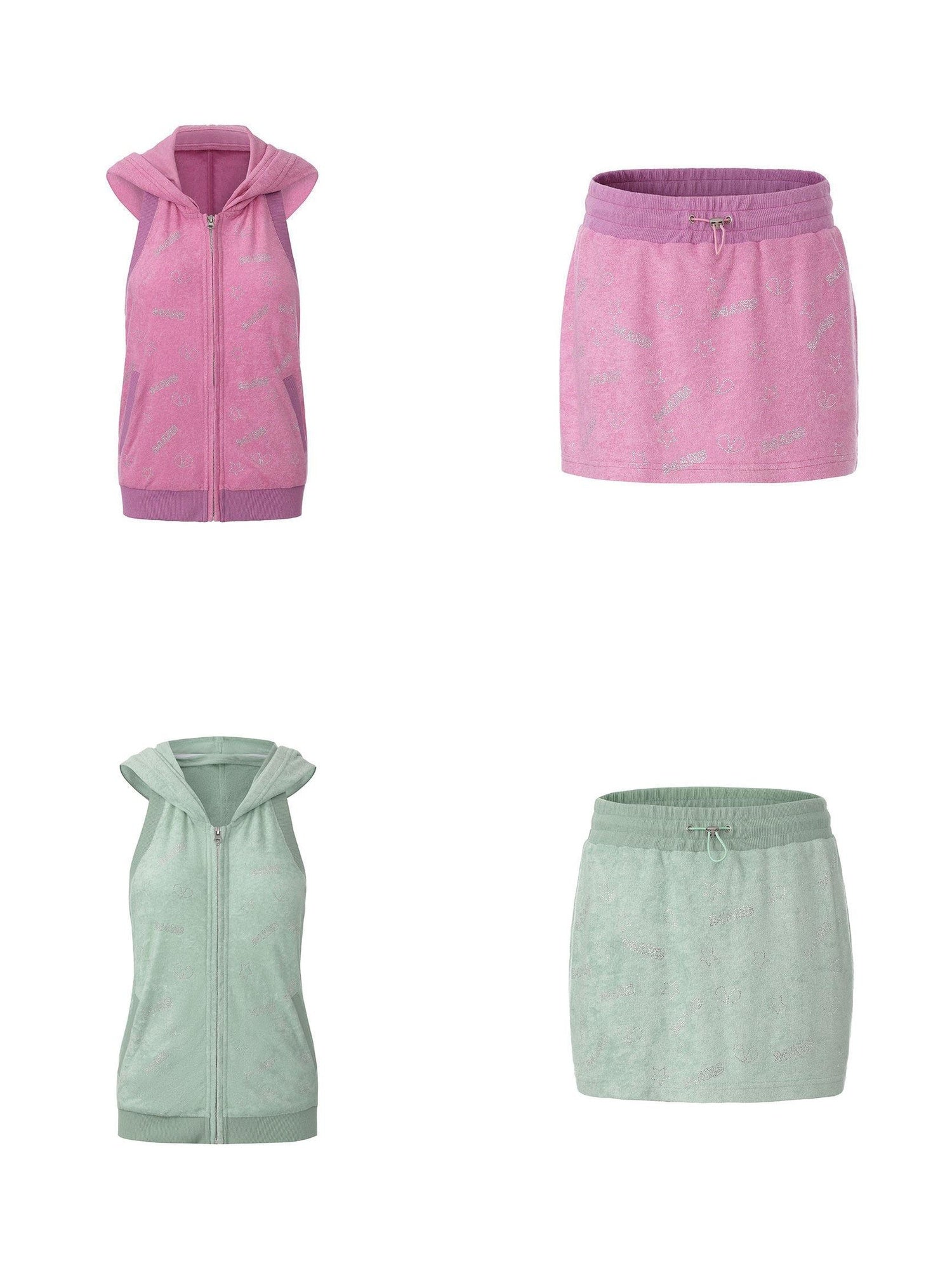 24ans Soft Ribbed Letter Crop Vest Mini Skirt Women Two Piece Knit Top &amp; Skirt Sets
