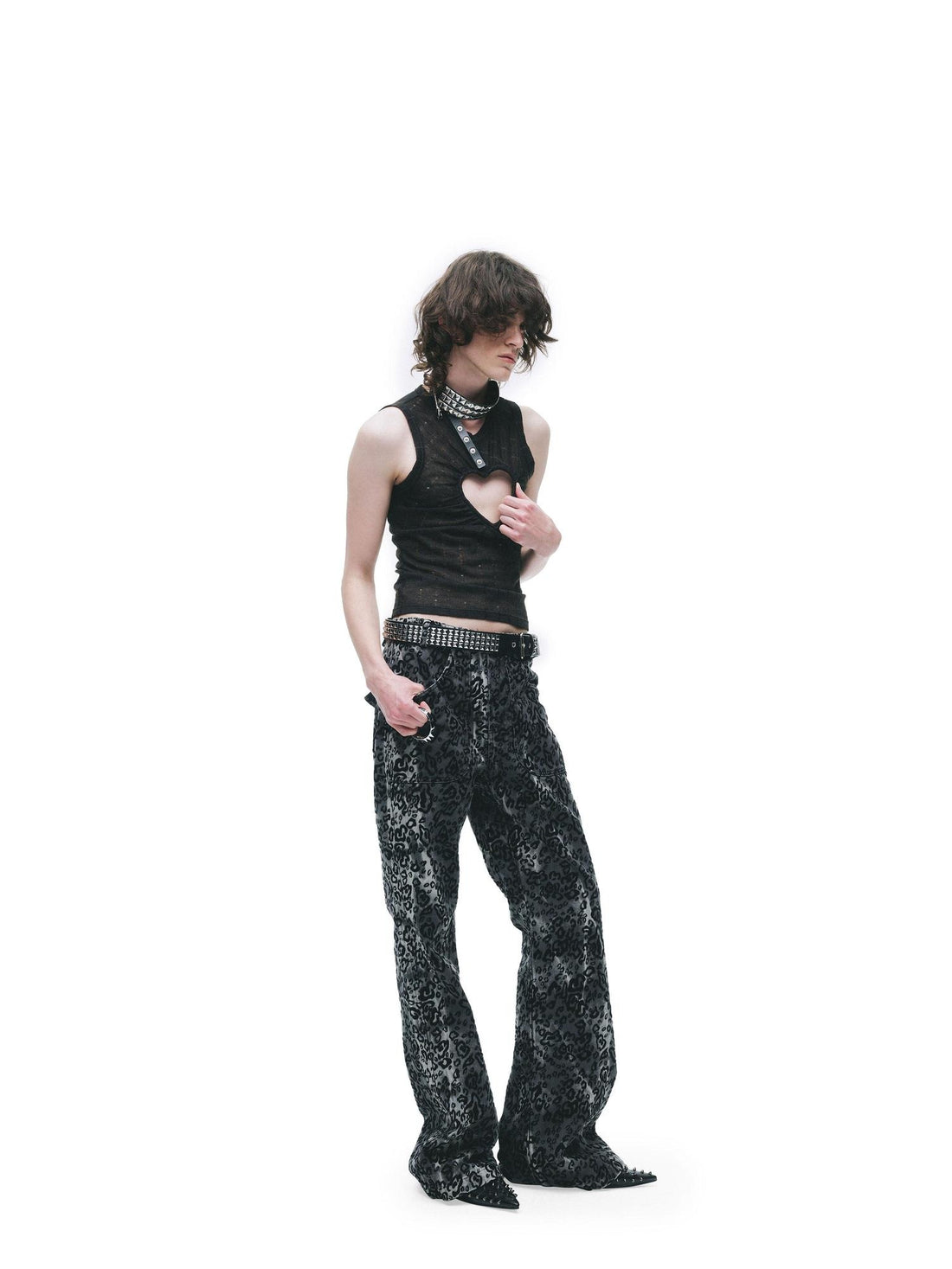 24ans Soft Stretch Slim Fit Round Neck Racerback Heart Print Black Womens Tank Tops