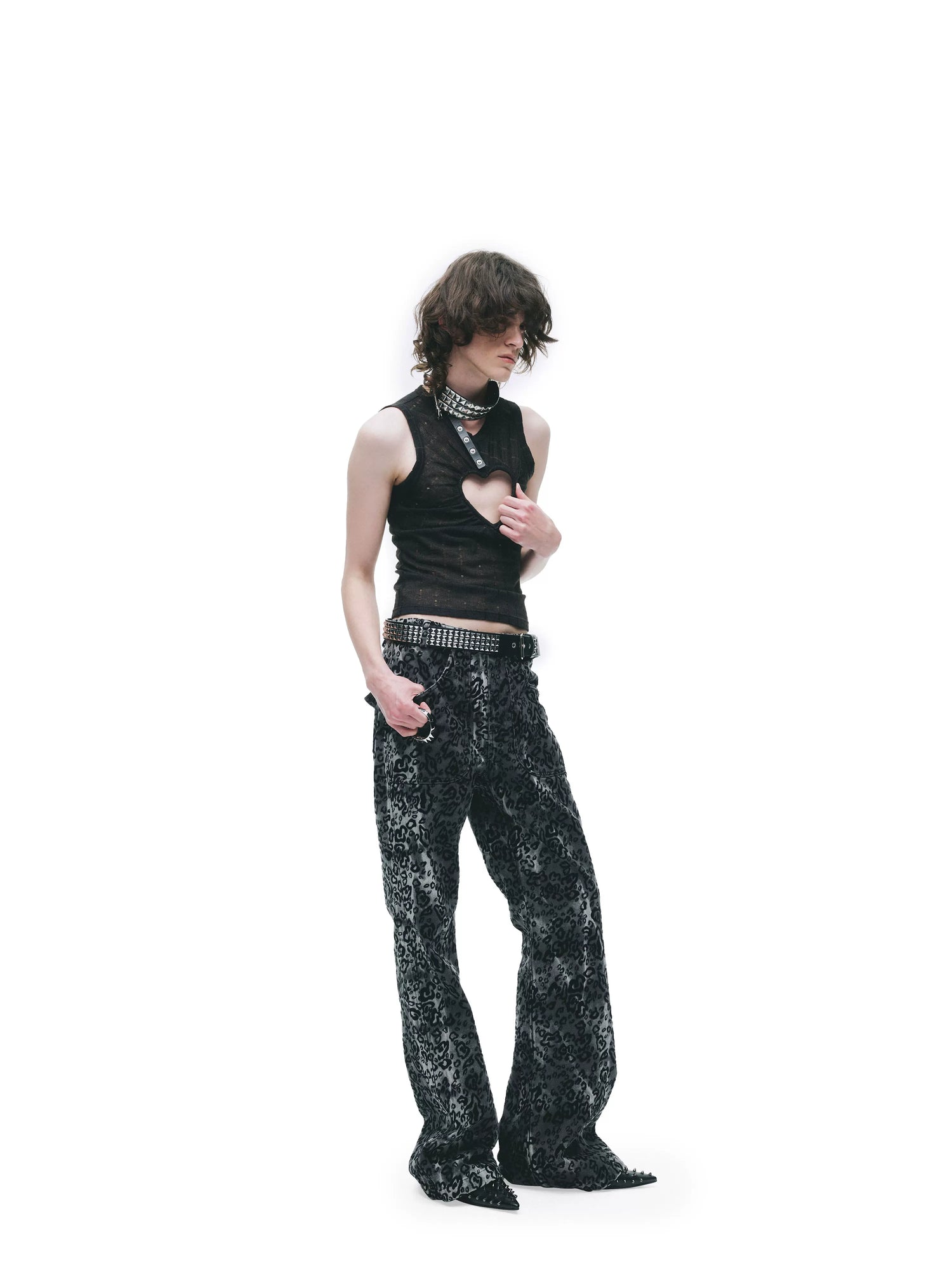 24ans Soft Stretch Slim Fit Round Neck Racerback Heart Print Black Womens Tank Tops-2